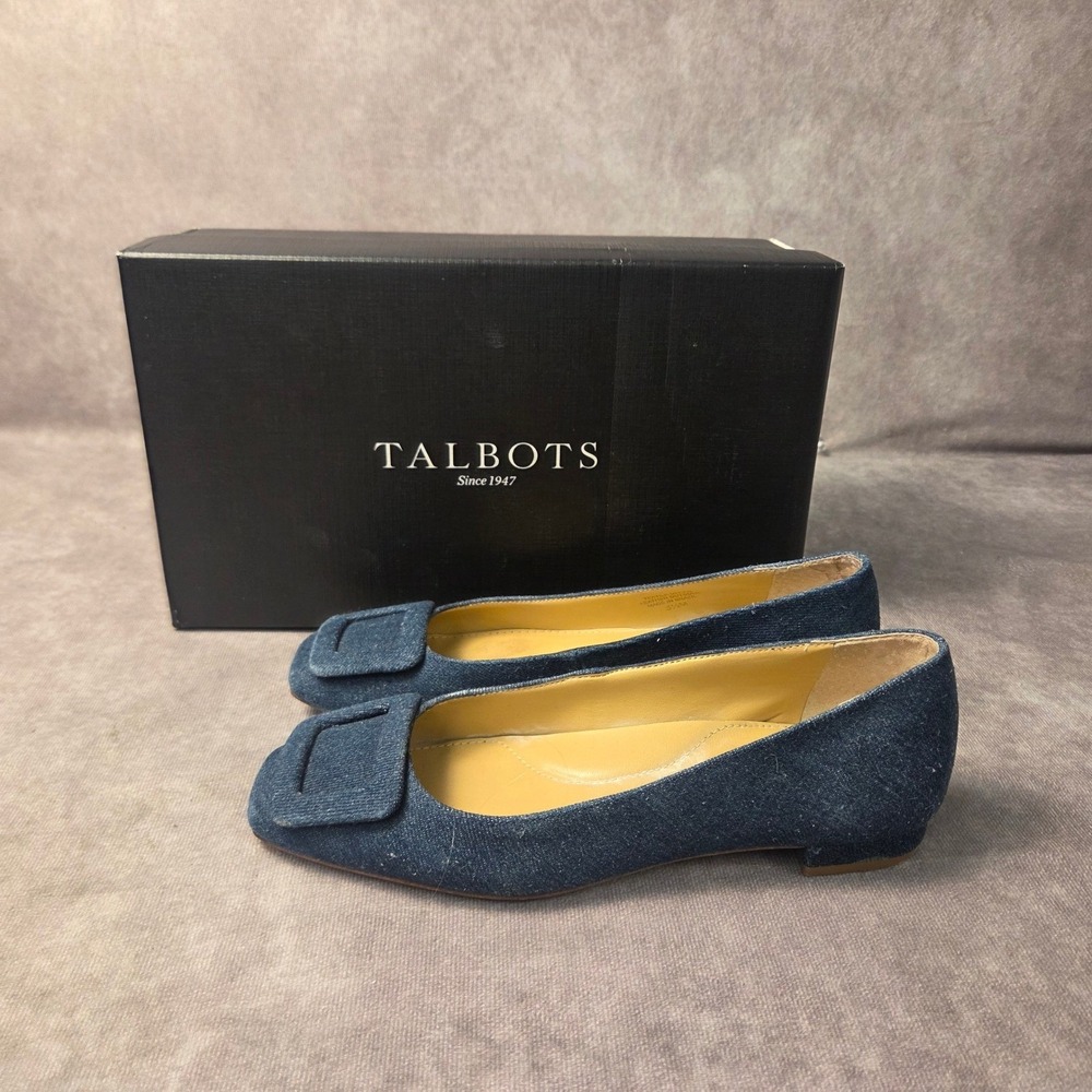 Talbots Sutton Buckle Dark Denim Flats Square Toe Ballet Shoes 5.5M 234041606-M